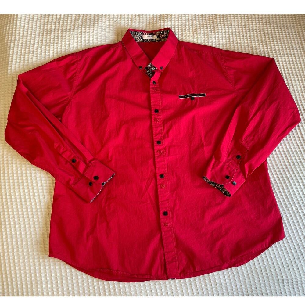 Coofandy Men’s Bright Red Mid Century Style Long Sleeve Button Up Shirt XL - Picture 2 of 12